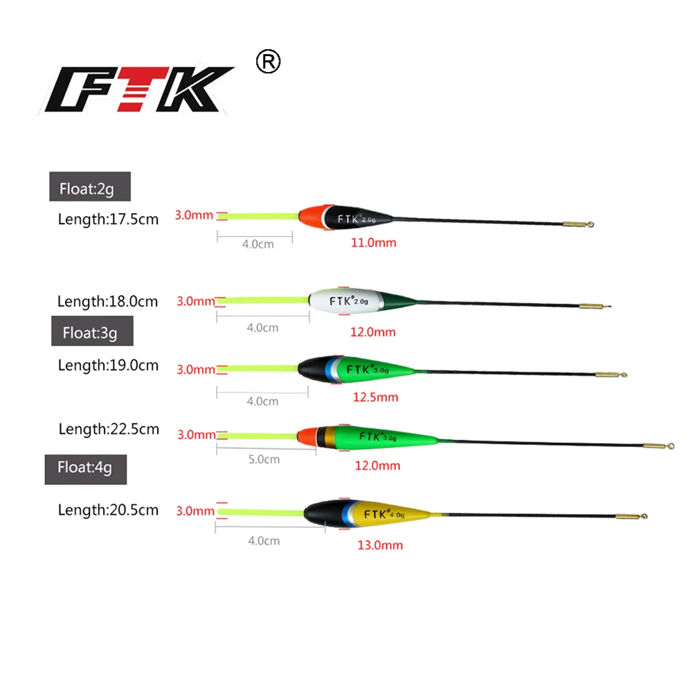 FTK 5pcs 2g 3g 4g Barguzinsky Fir Float Length 17.5cm-22.5cm Fishing Float Vertical Buoy Float Fishing Tackle For Carp Fishing