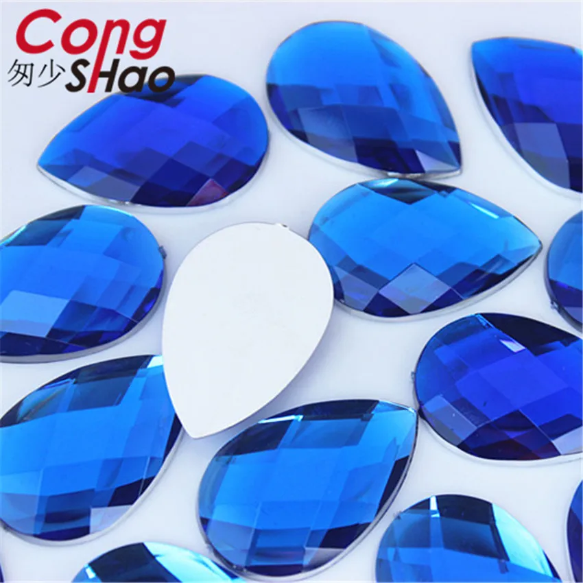 Cong Shao 60pcs 20*30mm Colorful Acrylic Drop Rhinestone trim Flatback stones and crystals DIY costume Button decoration CS674