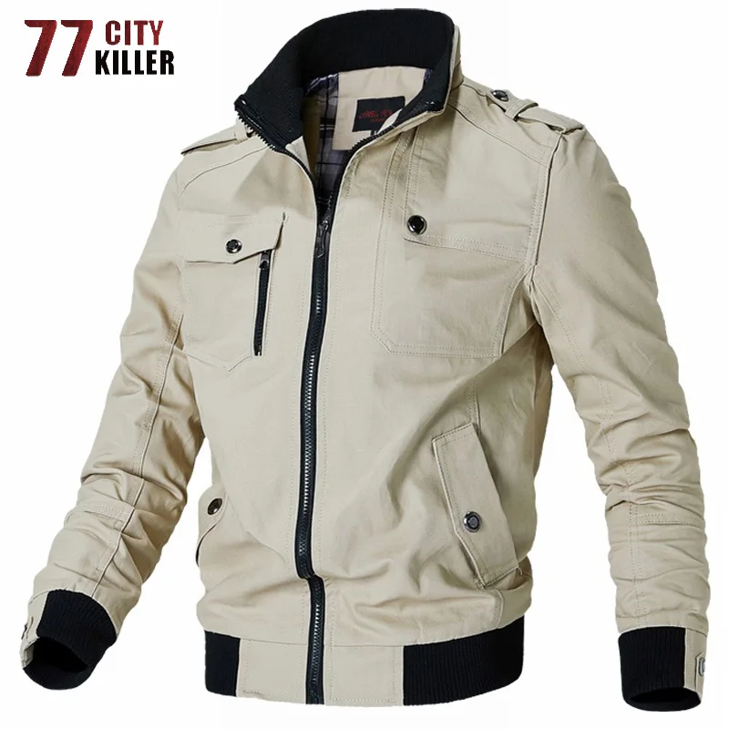 

77City Killer New Casual Solid Jacket Men Spring Autumn Cotton Multi-pocket Bomber Jackets Male Slim Fit Coats Jaqueta Masculina