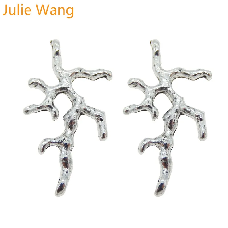 Julie Wang 20PCS Small Tree Branch Shape Charms Antique Silver Color Connector Necklace Pendant  Jewelry Making Accessory