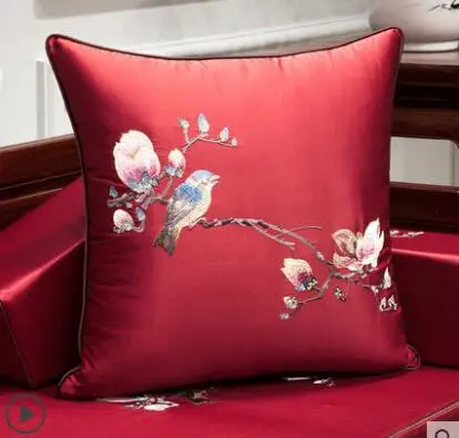 Chinese Embroidery pillowcase cushion cover satin bird floral throw pillow cover