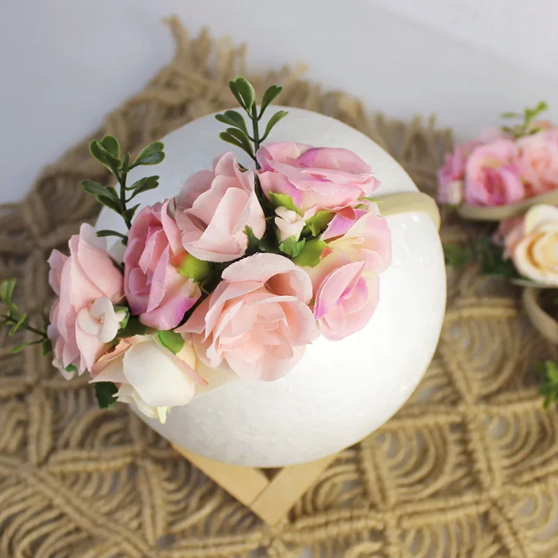 Corona de flores para niña, diadema elástica, bandas elásticas, accesorios de fotografía para niños pequeños, ropa para el cabello hecha a mano