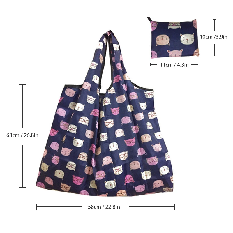 Sac de recyclage pliable pour dames, sac fourre-tout réutilisable, dessin animé floral, fruits, légumes, épicerie, cuillère à soupe, FS11, nouveau