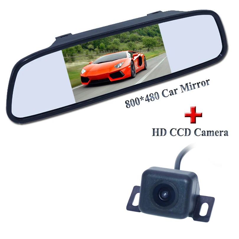 Car HD Video Auto Parking Monitor, LED Night Vision Reversing CCD Car Rear View Camera With 4.3 inch Car Rearview Mirror Monitor