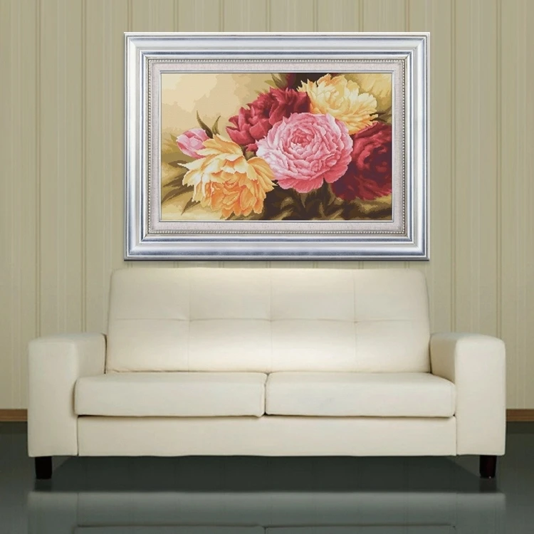 Needlework,DIY Cross stitch,Sets For Embroidery kits,Peony Floral Flowers Patterns Oil Painting Cross-Stitch,wedding Decro