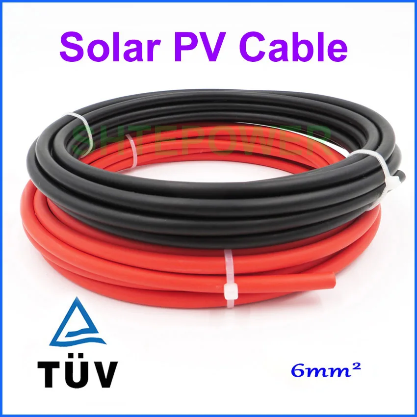 6mm2 PV Solar Cable 25m Red+25m Black for Solar System, Free Shipping 50 Meter/lot Solar Panel PV Cable solar system