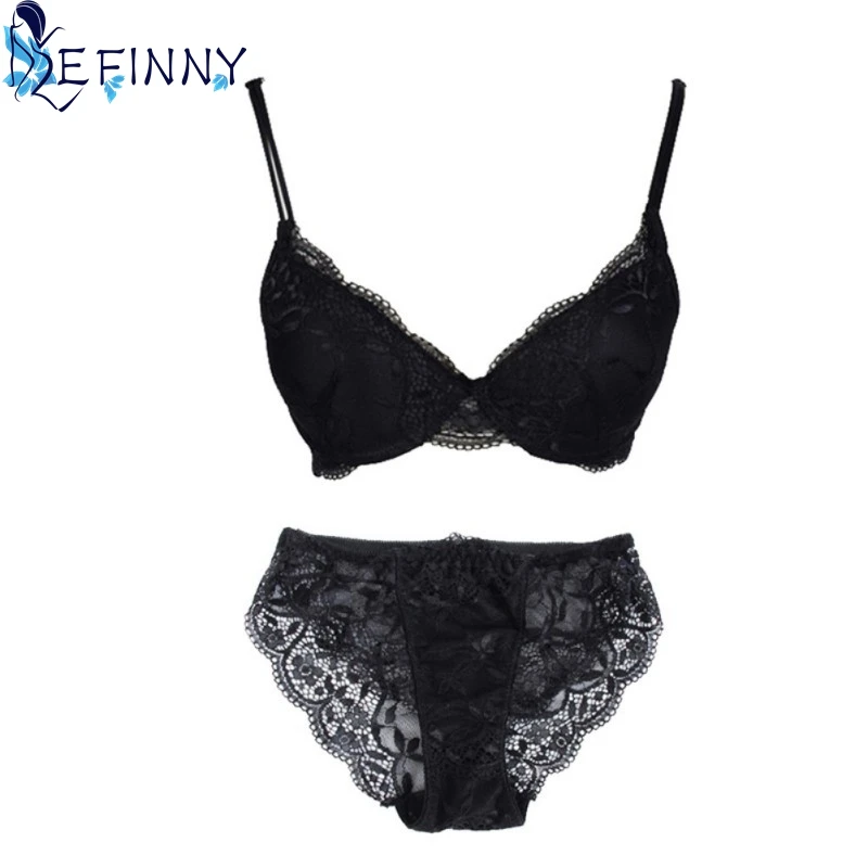 

Women Cute Sexy Underwear Satin Lace Embroidery Bra Sets Lady With Panties