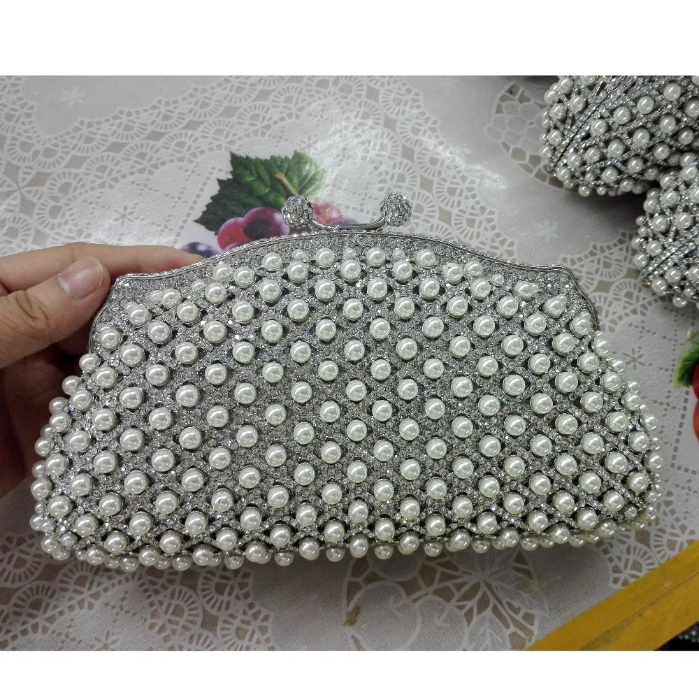 KHNMEET White Pearl Diamond Luxury Evening Clutch Bag Ladies Lovely diamante Wedding Crystal Day Clutch Bridal Purse SC491