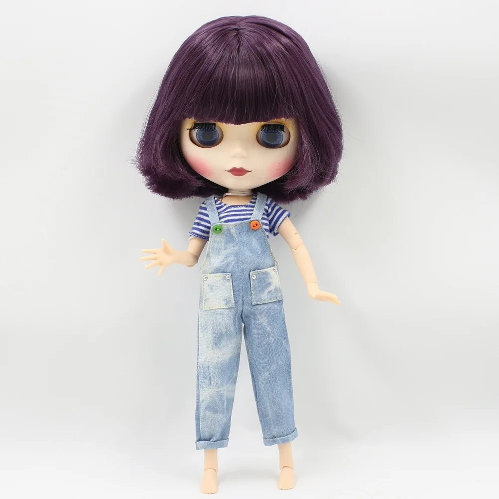 ICY DBS Blyth doll 1/6 bjd joint body matte face white skin Deep purple short hair with bangs diy with makeup girl gift No.135