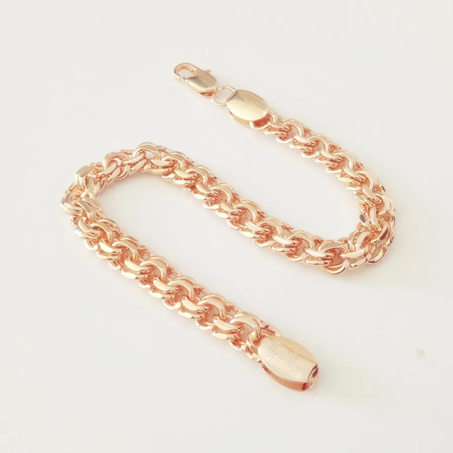 Bismark Bracelet New 585 Rose Gold Color Jewelry A Form of Weaving Long 6MM Wide Hand Catenary Gold Color Bracelet Men and Women