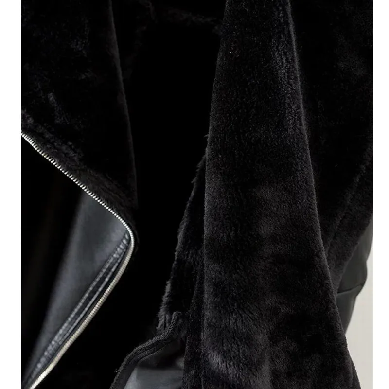 Nowa zimowa damska kurtka skórzana w dużych rozmiarach Kożuch Sheepskin Shearling Tops Lamb Fur Bomber Leather Coat Female Black Leather Outwear