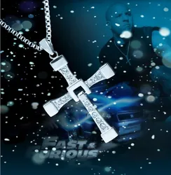 Classic Fast and Furious Movie Star's Necklace Pendant for Men Dominic Toretto Cross Top 316L Stainless Steel CZ 24