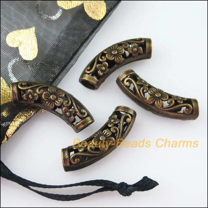 10 New Charms Wave Flower Tube Spacer Beads 9x25.5mm Antiqued Bronze Color