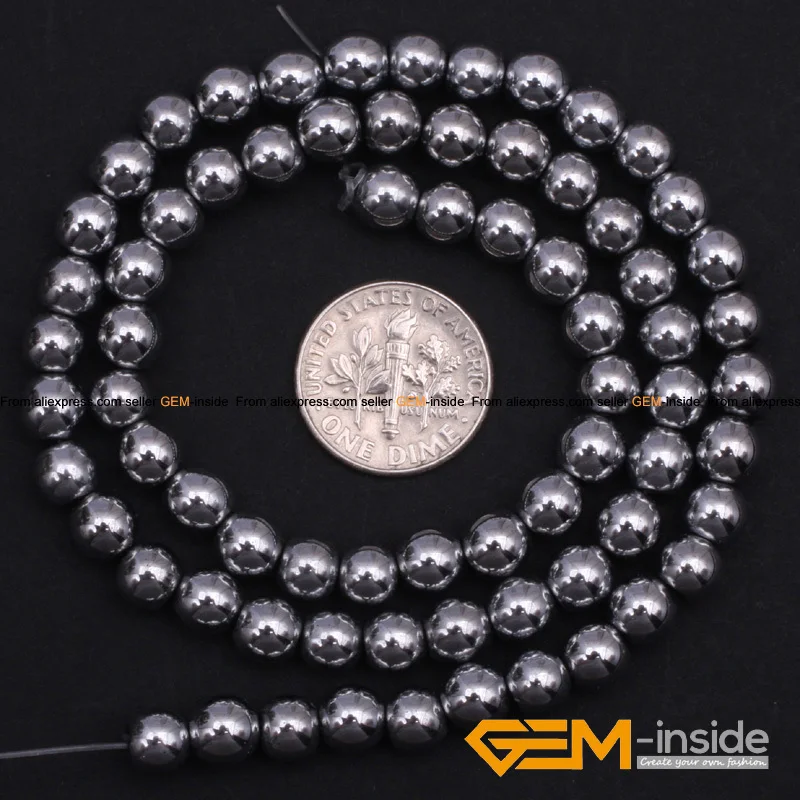 Silver Color Hematite Round Loose Spacer Beads For Jewelry Making Strand 15\