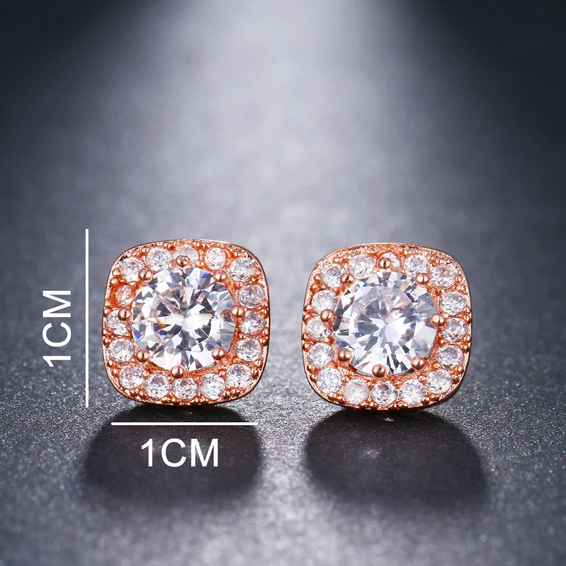 EMMAYA Classic Design Rose Gold Color Square CZ Cubic Zirconia Wedding Stud Earrings for Women