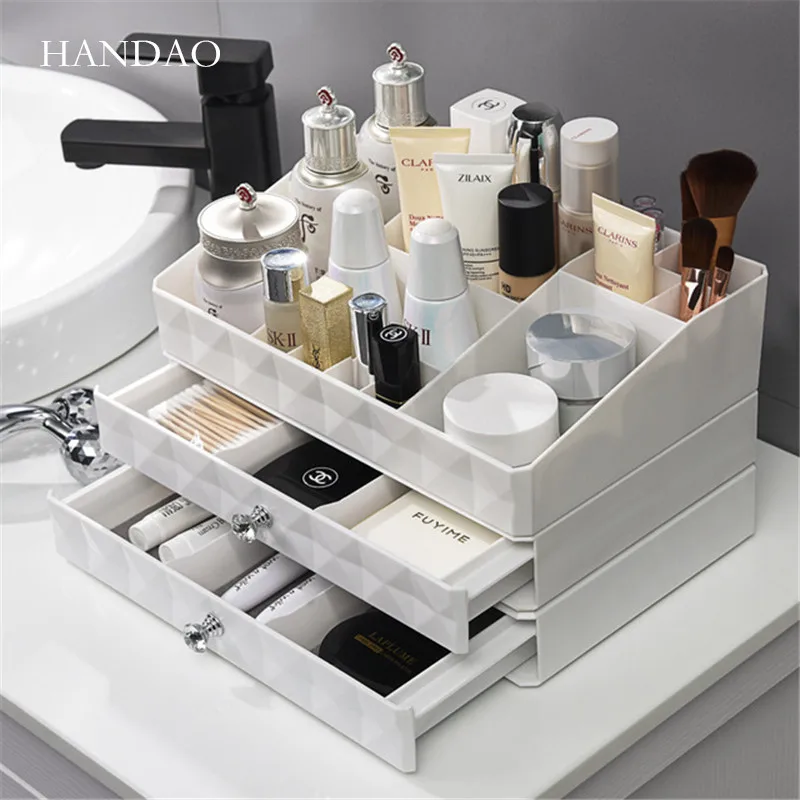 New Desktop Makeup Organizer drawer plastic storage box bathroom dressing table cosmetic box jewelry small object storage holder