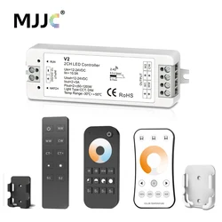 WW CW LED Controller 12V 24V 10A 2CH 2.4G Single Color CCT Light Strip LED Dimmer Controller RF Wireless Remote with Holder V2