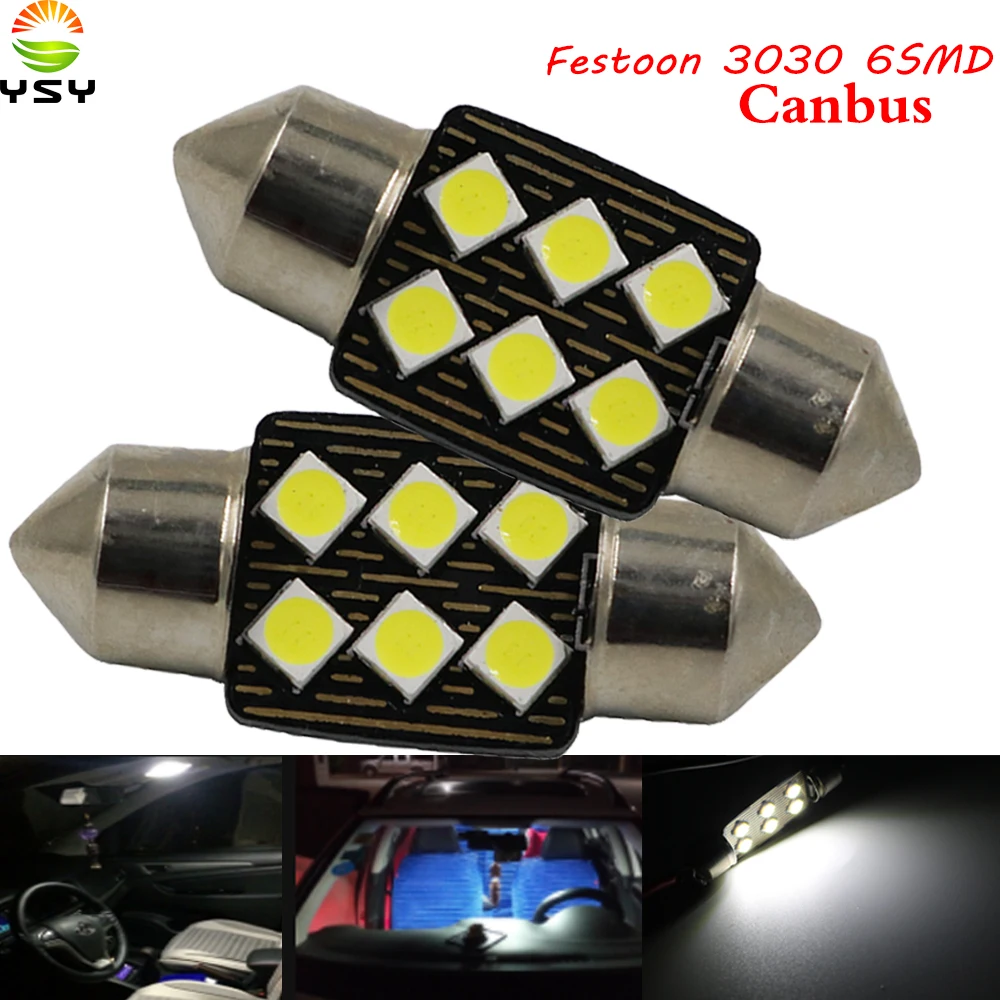 

YSY 100X 31/36/39/41mm C5W C10W Super Bright 3030 SMD Car LED Festoon Light Canbus Error Free Interior Doom Lamp Bulb white 12V