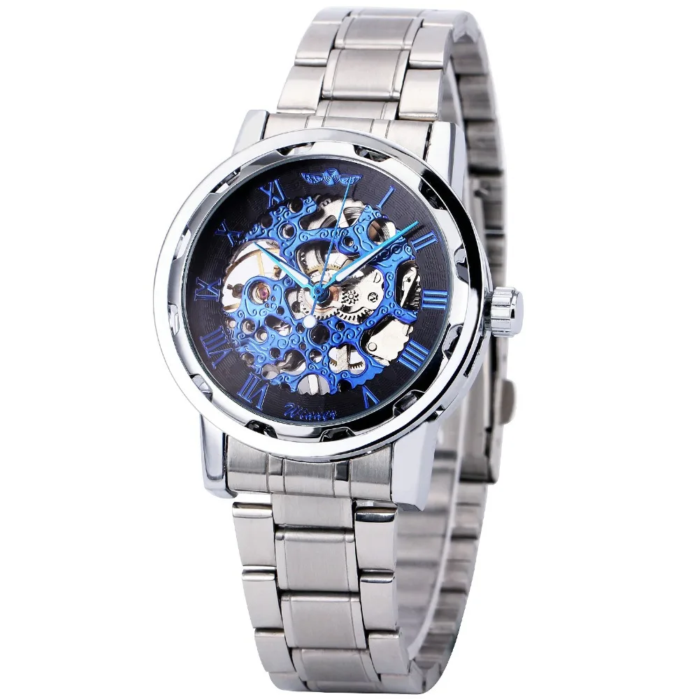 2018 Hot Winner Luxury Brand Sport Men Automatic Skeleton Mechanical Military Hollow Business Watch full Steel Stainless Band
