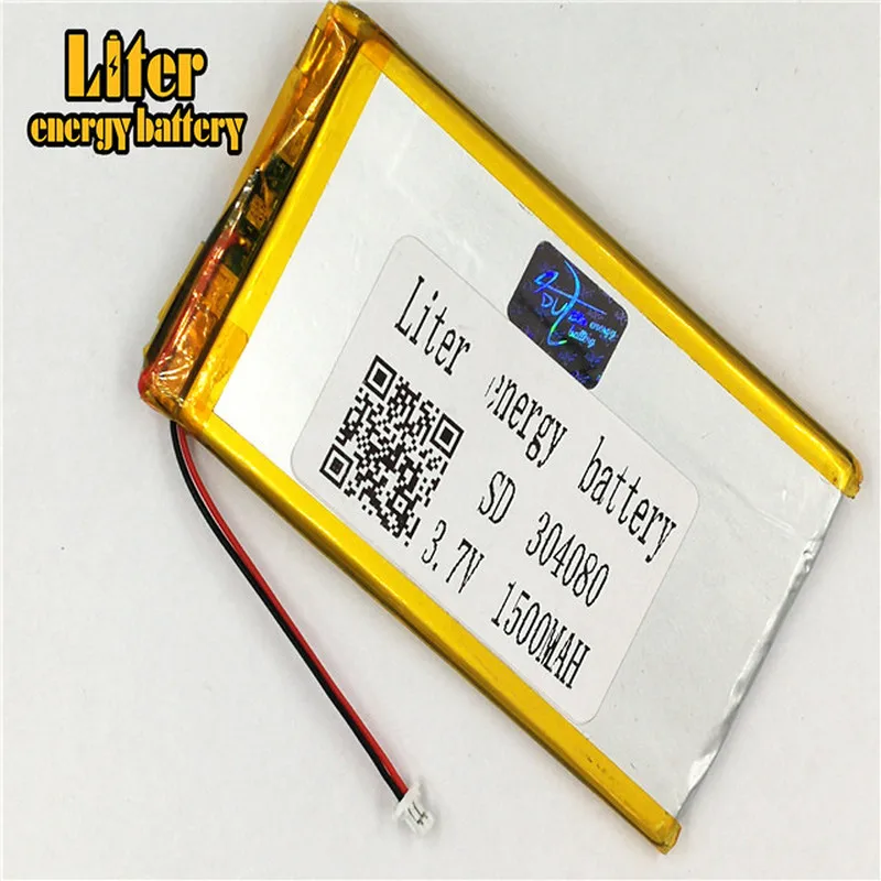 1.0MM 2pin connector 304080 3.7V 1500mah Ultra-thin polymer lithium battery outdoor lighting  e-books GPS PDA