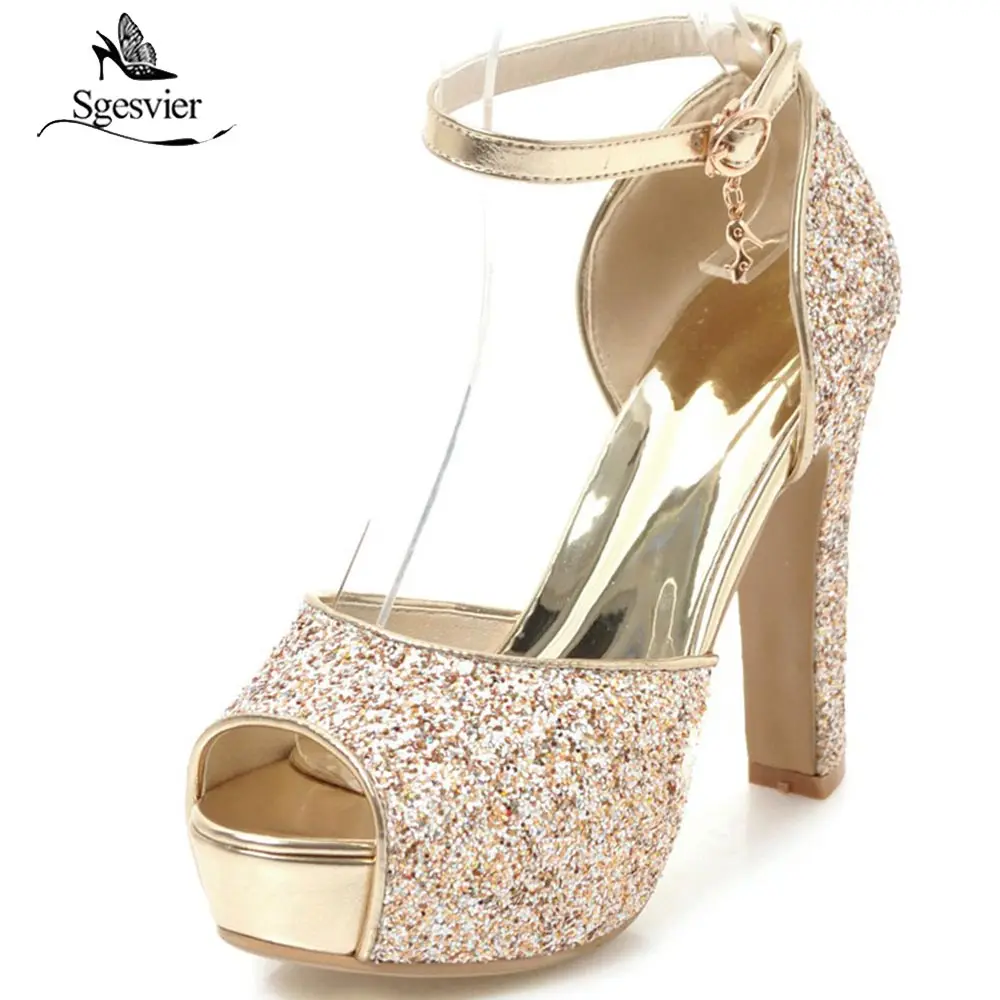 SGESVIER Estate di Spessore Tacchi Alti Sandali Delle Donne Cinturino Alla Caviglia Fibbia Scarpe Donna Della Piattaforma PeepToe Scarpe Da Festa di