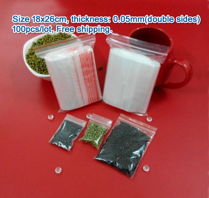 

100pcs double sizes thickness 0.05mm Transparent PE Zip Lock jewelry Packaging bags, 18*26cm clear plastic bags for gift storage