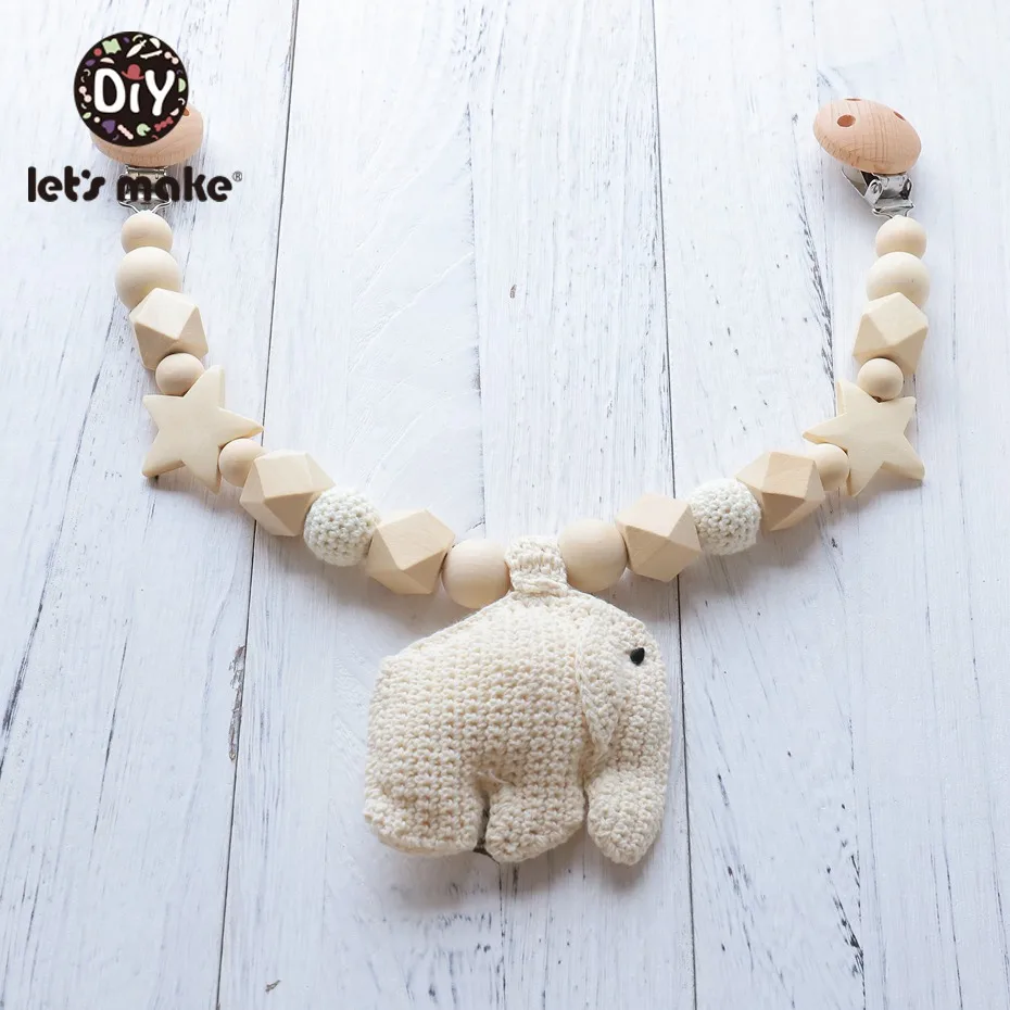 

Let's Make 1pc Crochet Elephant Wooden Teether Toys Baby Stroller Accessories Holder For Nipples personalized Baby Teether