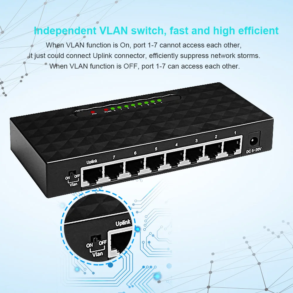 8Port Gigabit Switch 10/100/1000Mbps VLAN Hub Ethernet Switch RJ45 Desktop Network LAN Switch Full Half duplex Exchange