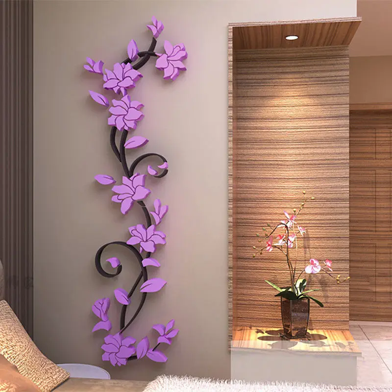 New Arrival Wall Sticker Acrylic flower 3D Romantic Rose Flower Wall Sticker Hot Removable Home decor Decal Room Vinyl