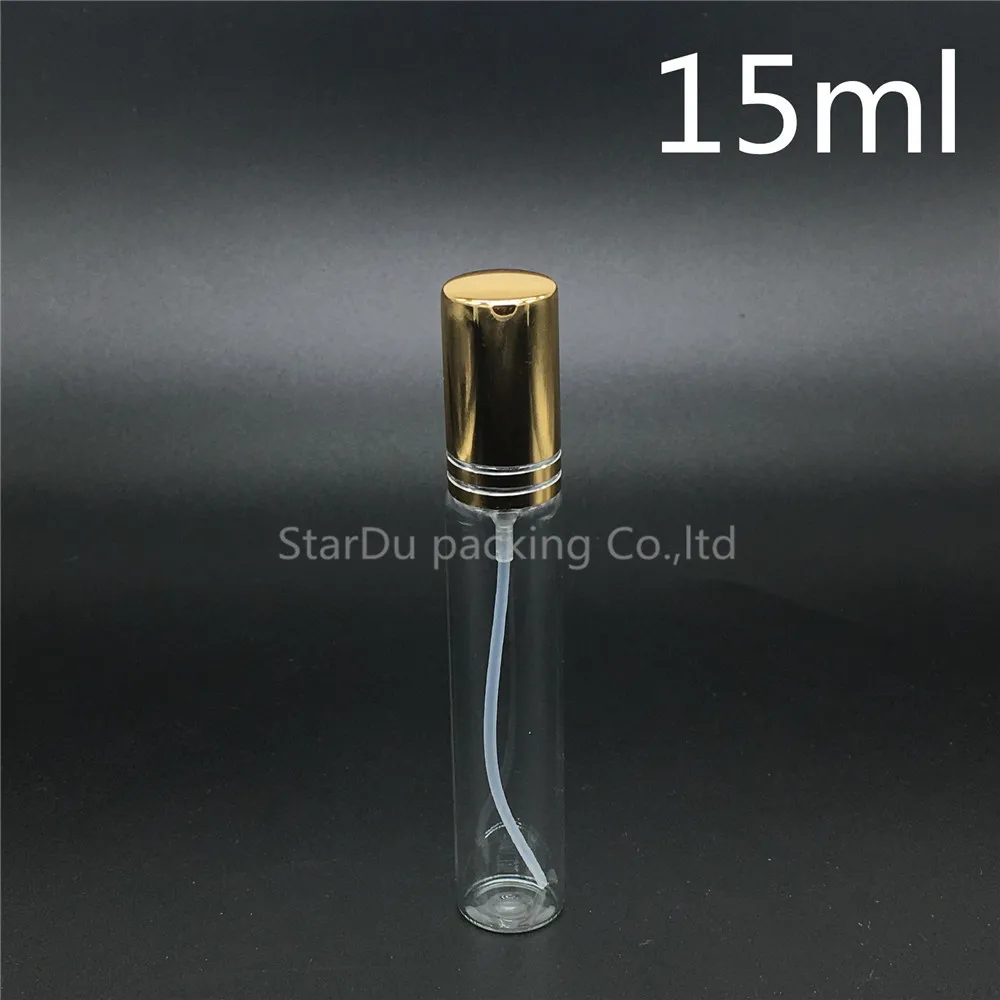 300Pcs/lot 15ml Glass Spray Bottles, 15CC Glass Perfume Bottle With Gold Cap, Small Travel Packing Container