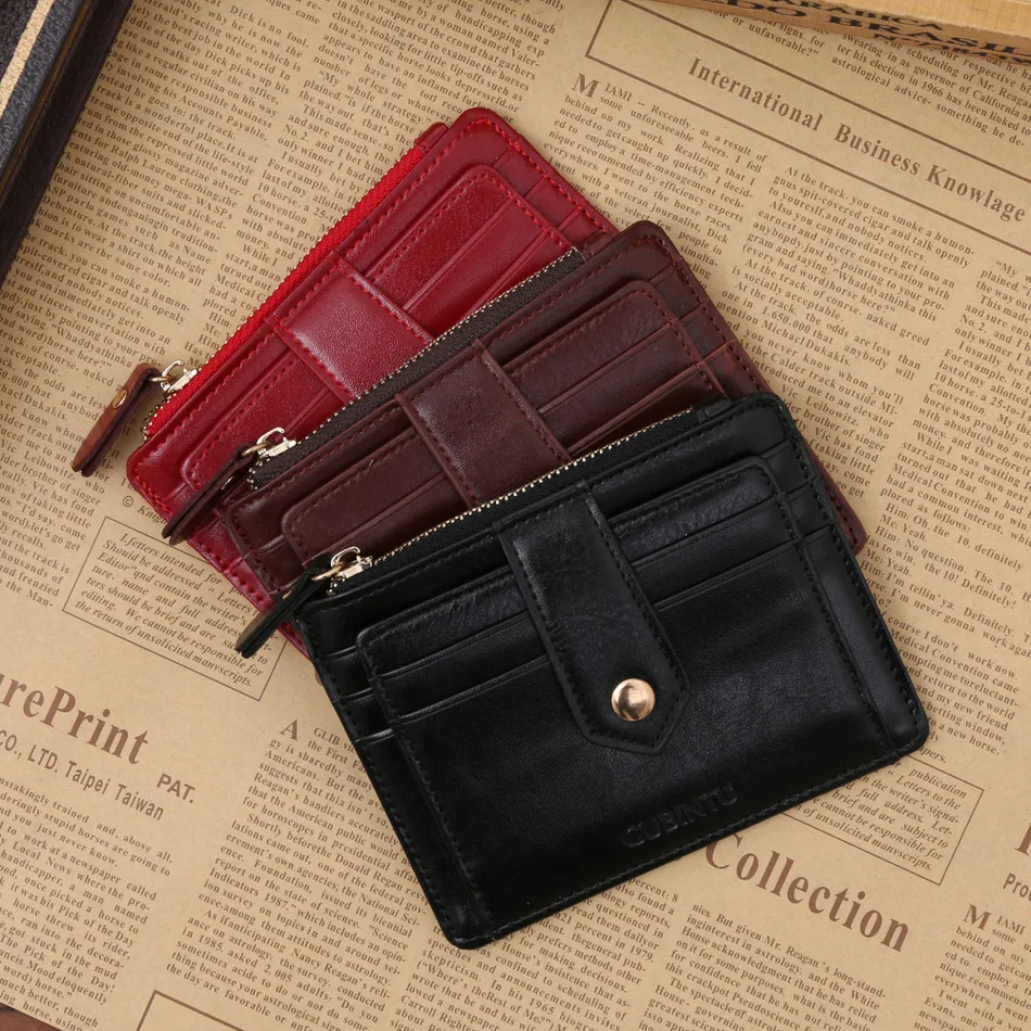 Fashion Zipper Hasp Coin Purse Black Brown Red 3 Color ID Credit Card Holder Slots Coins Change Pocket Wallet For Men and Wome