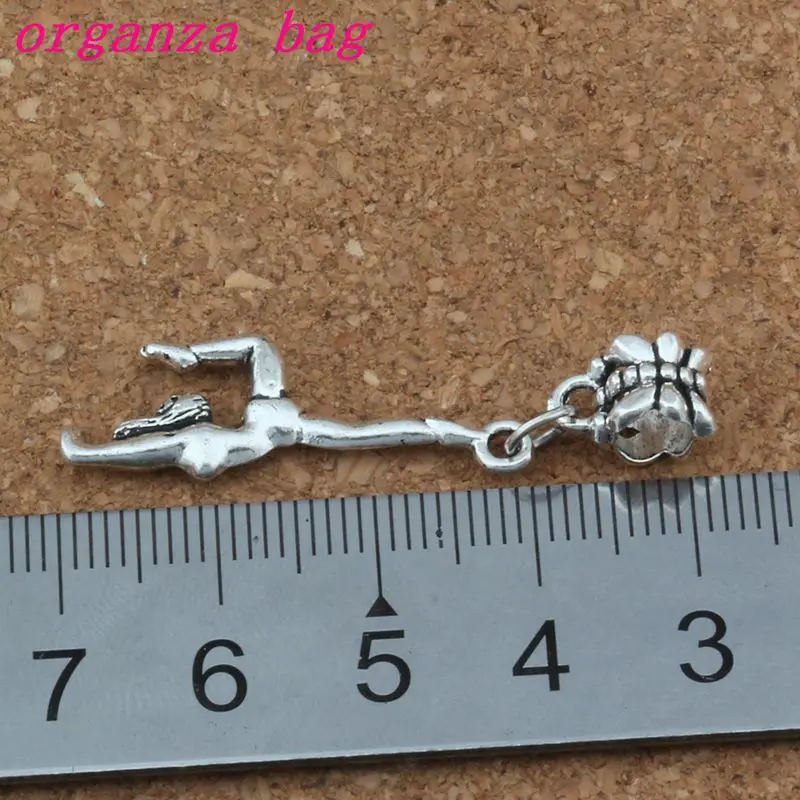 100pcs Zinc Alloy Gymnastics Gymnast Sporter Dangles Beads Fit European Charm Bracelet Jewelry DIY Metal 11x42.2mm