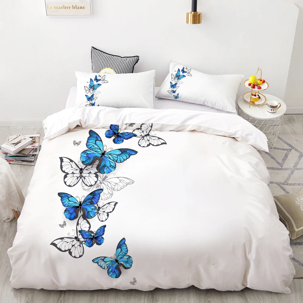 3D HD Digital Printing Custom Bedding Set,Duvet Cover Set Queen Cal King,Wedding Bedclothes butterfly on Black Drop Shipping