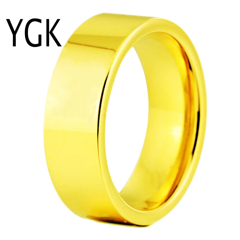 

Free Shipping Cheap Price Jewelry USA Brazil Russia Hot Sales His/Her 8MM new Golden Flat Pipe Tungsten Ring Mens Wedding Band