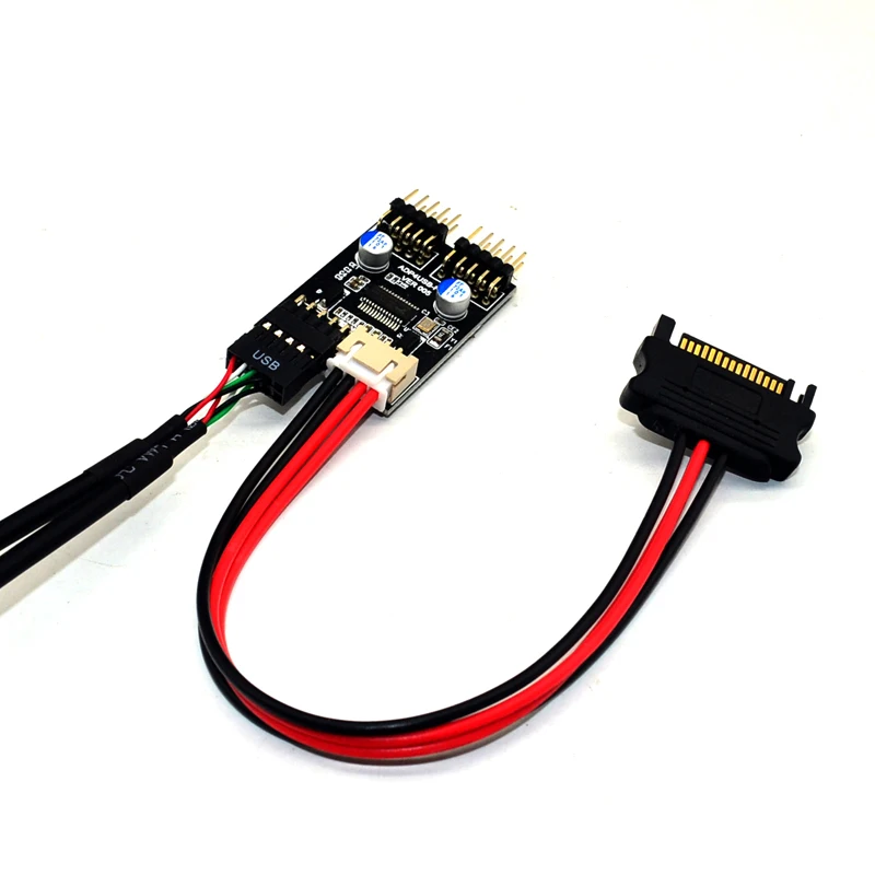 9pin USB Header 1 to 2 Extension Cable Desktop 9Pin USB HUB USB 2.0 9pin Connector Adapter Port Multiplier with SATA Power Cable