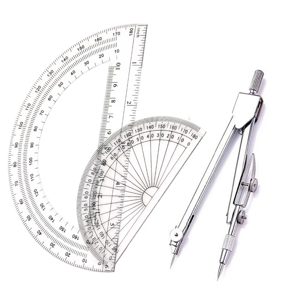 Student Drawing Compass Math Geometry Tools Protractor Angle Measurement (1 Compass +2 Protractor)