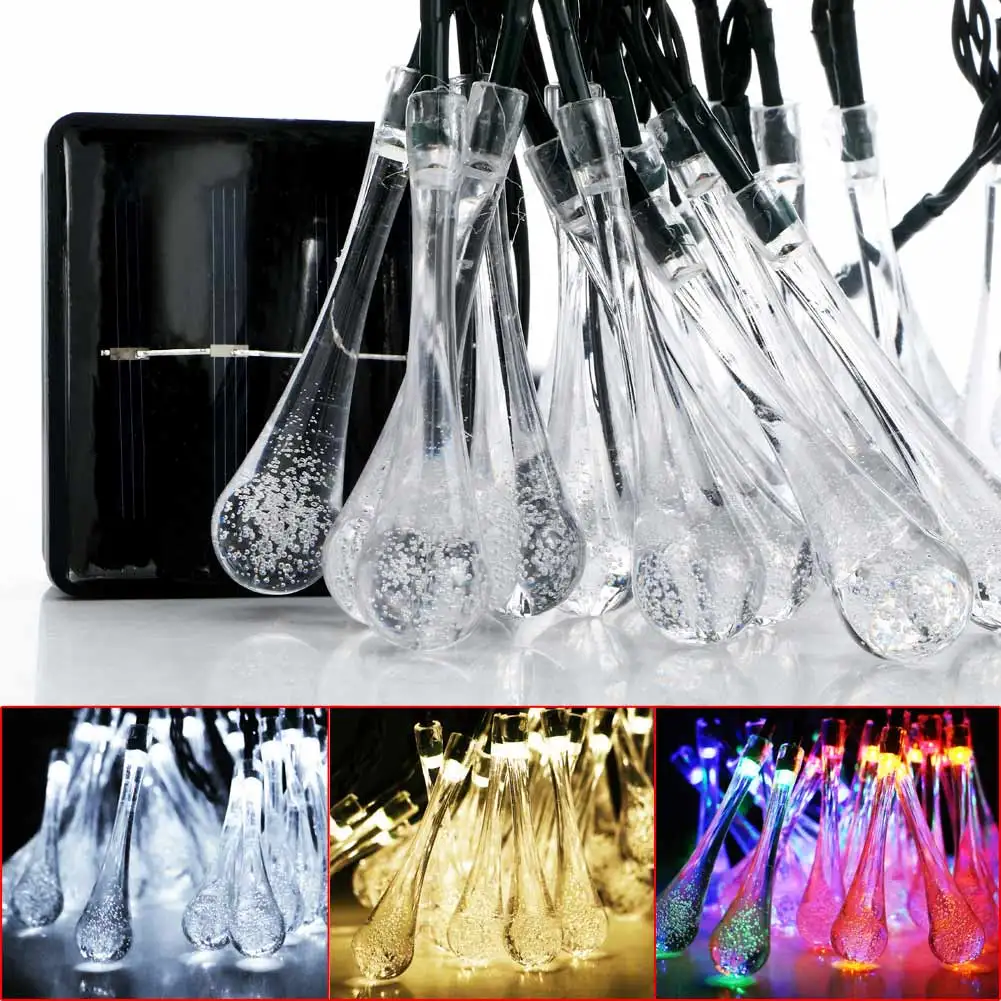 2018 New Outdoor Solar 30 LED Water Drop String Light Waterproof Lamp Garden Christmas Landscape Tree Decoration