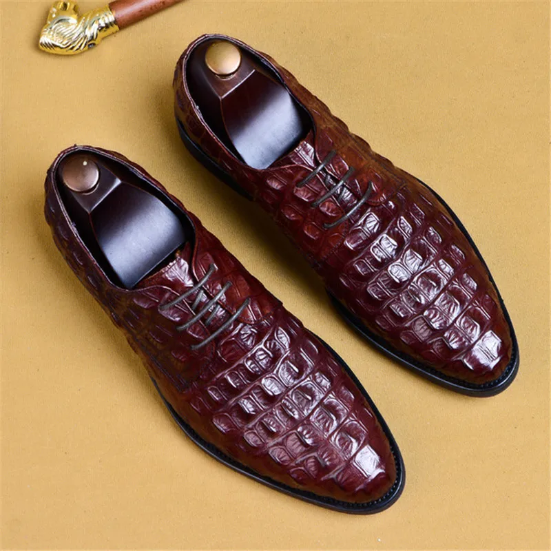 

Brand Full Grain Leather Business Men Dress Shoes Retro Crocodile Designer Nature Leather Oxford Shoes For Men Size EU 38-46