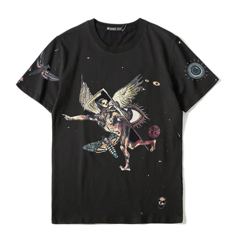 

New Novelty 2019 Men gentleman Grim Reaper skull T Shirts T-Shirt Hip Hop Skateboard Street Cotton T-Shirts Tee Top kenye #H43