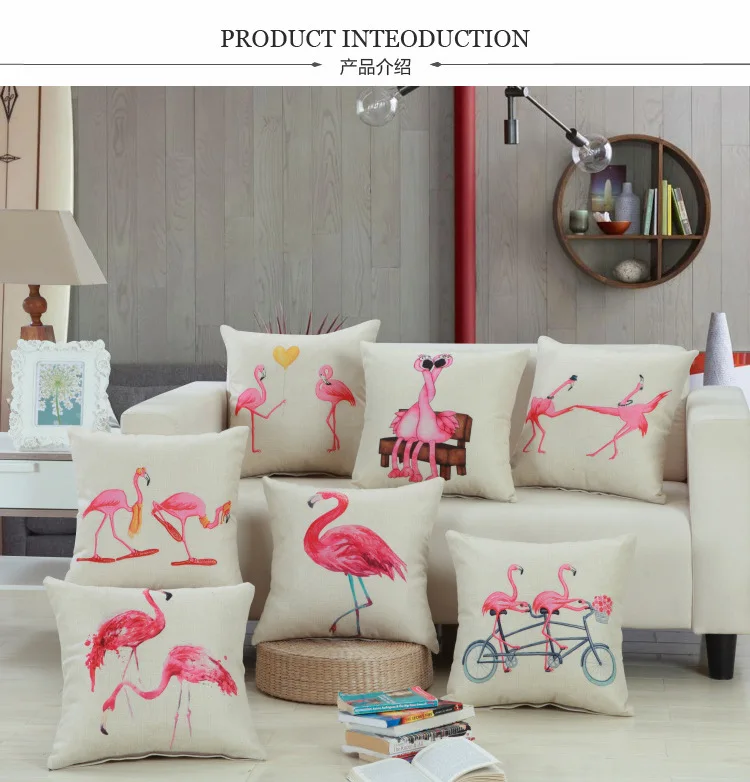 Square Cute Funny Pillow Flamingos cushion household linen pillow cushion without fillings