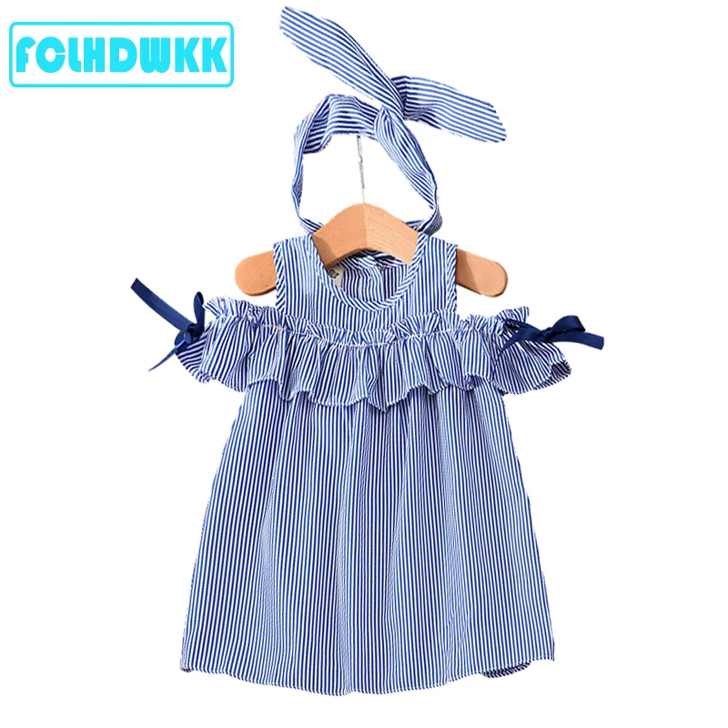 Girls Summer Dress 2018 Brand stripe Baby Dress Children Costume for Kids Clothes Baby Dress+ Headband Outfits For Children Cute