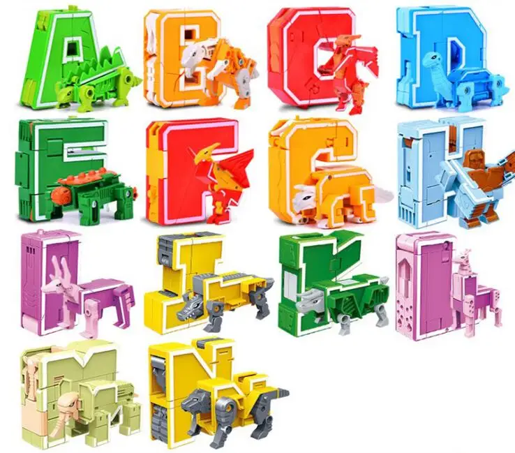 26 English Letter Transformation Alphabet Robot Animal Creative Educational Action Figures Number Robot Building Block Model toy