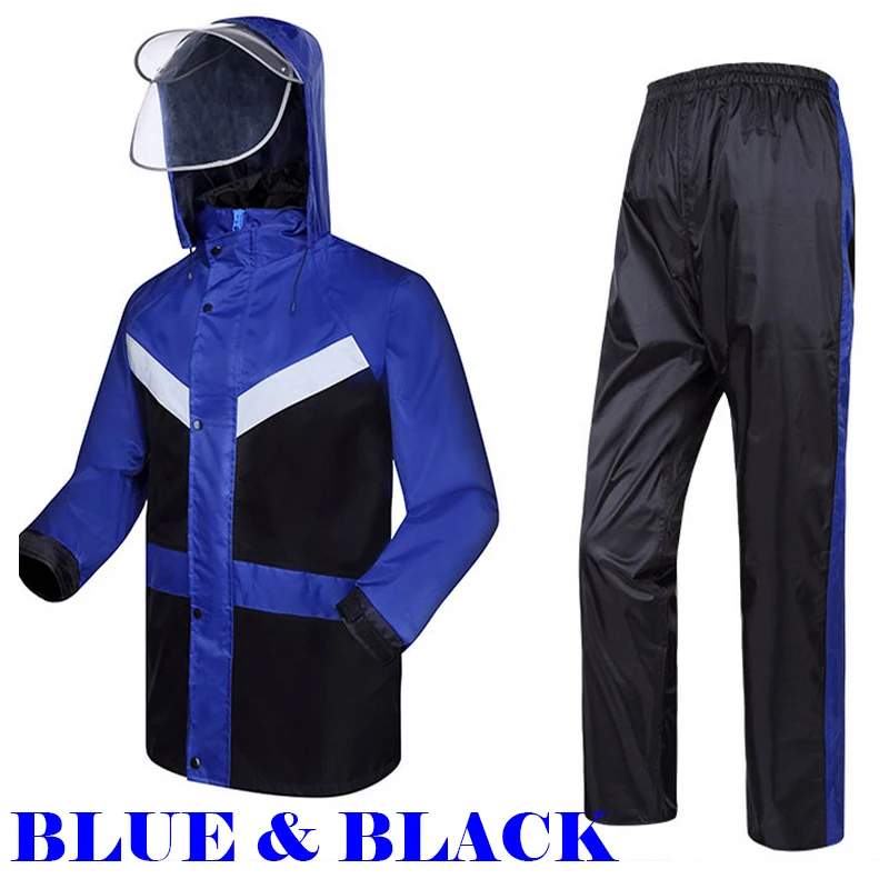 Reflective blue and black raincoat waterproof windproof windbreaker with reflective tapes rainsuit jacket trousers