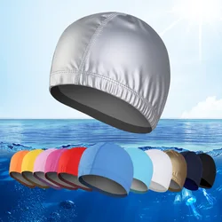 Gorros de natación con revestimiento de PU para hombre y mujer, gorros de natación impermeables, elásticos, Unisex, talla libre, protección para los oídos, color plateado y rosa