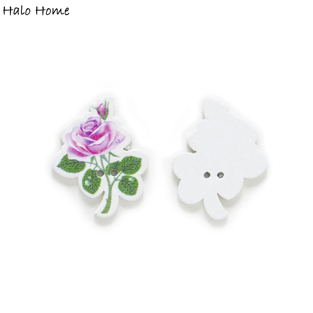 30pcs Rose Flower Wood Buttons Sewing Scrapbooking Clothing Headwear Handmade Crafts Home Decor Accessories DIY 30mm