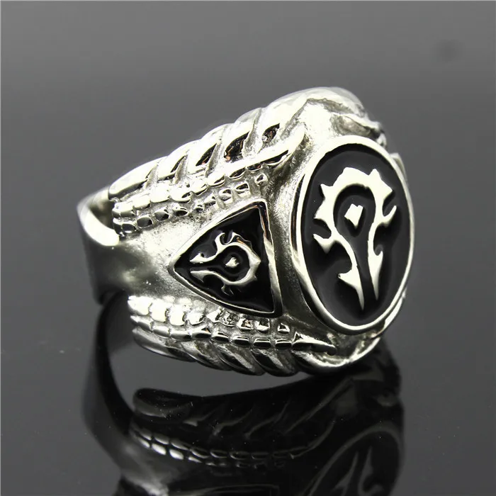 Mens Boys 316L Stainless Steel Cool Punk Gothic World of Warcraft WOW Alliance Ring Game