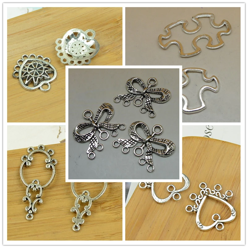 

heart/oval/butterfly shape connector multiple/5/six holes pendant jewelry accessories findings antique silver vintage necklace