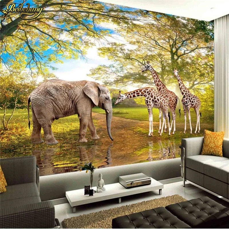 

beibehang Custom Animal Elephant Giraffe Wallpaper for wall Living Room Bedroom Background papel de parede 3D Mural Wall paper