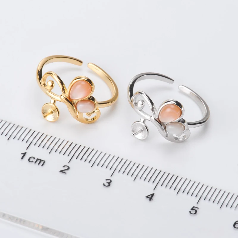 3Pcs/Lot Flora Design Pearl Rings Holder S925 Sterling Silver Fine Jewelry Findings&Components Women DIY Rings Accessory