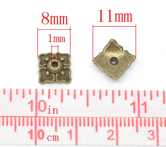 8SEASONS Antique Bronze Square Bead Caps Findings 8x8mm (Fit 14-20mm Bead),sold per packet of 100 Hot new
